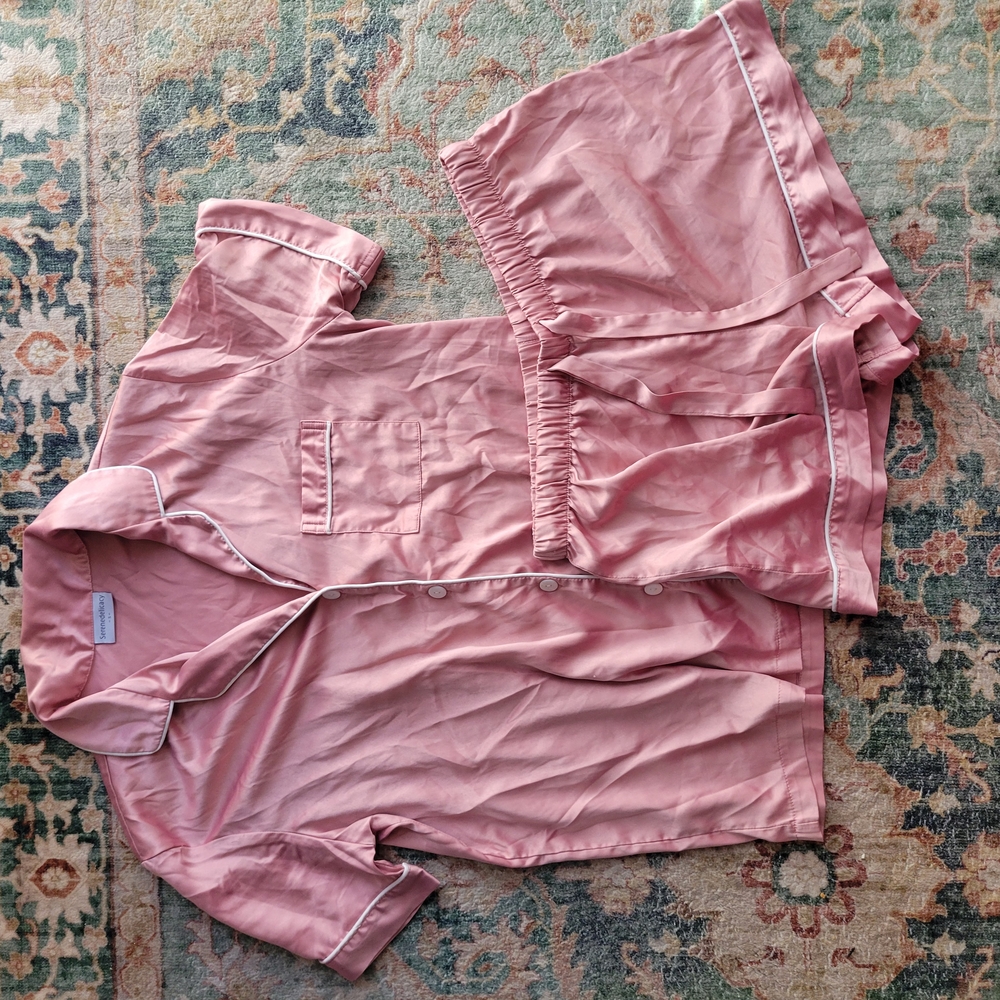 Pink Satin/Silky Pajama Set